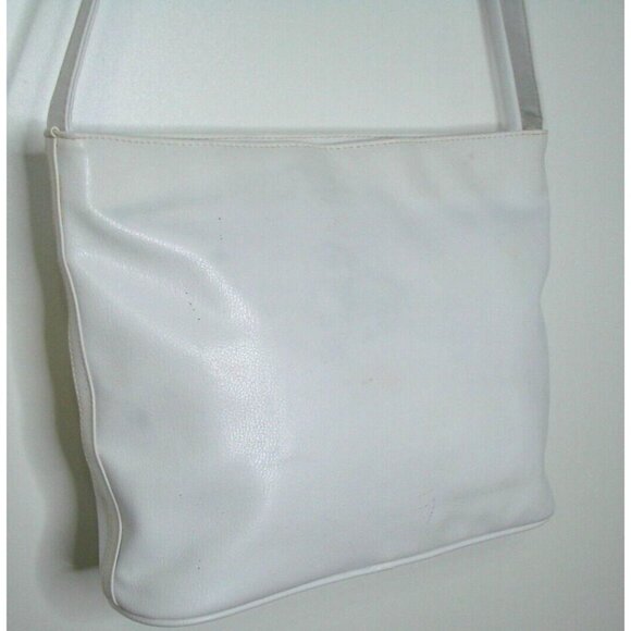 Retro Silver Gold Diamond Design White Crossbody Bag Faux Leather Granny Core - Picture 3 of 13
